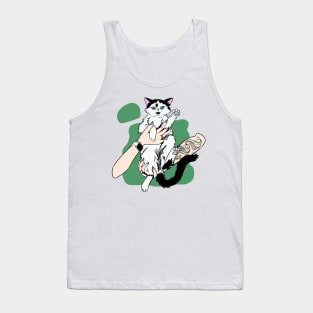 black and white cat Waffle in woman hands Tank Top